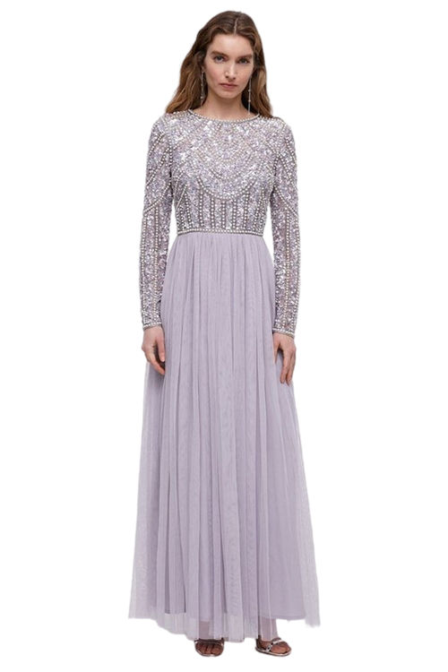 Jacques Vert Lilac Haze Pearl Embellished Bodice Bridesmaids Tulle Skirt Dress BCC01235