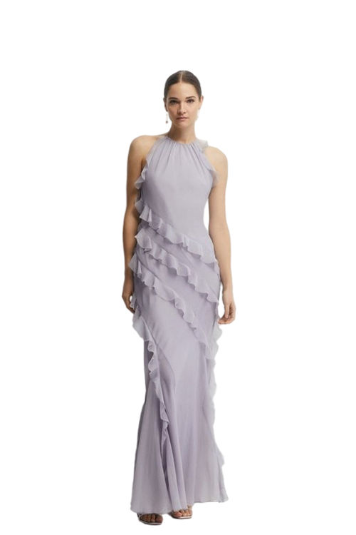 Jacques Vert Lilac Haze Soft Ruffle Chiffon Halter Neck Bridesmaids Dress BCC04347