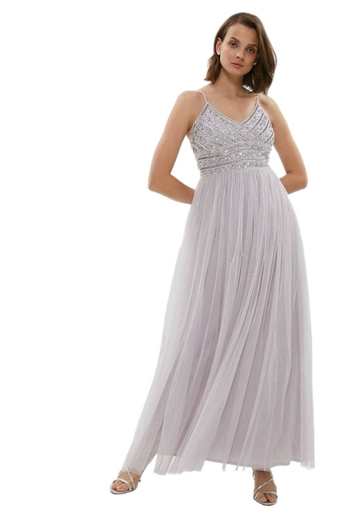 Jacques Vert Lilac Linear Embellished Tulle Cami Maxi Dress BCC01365