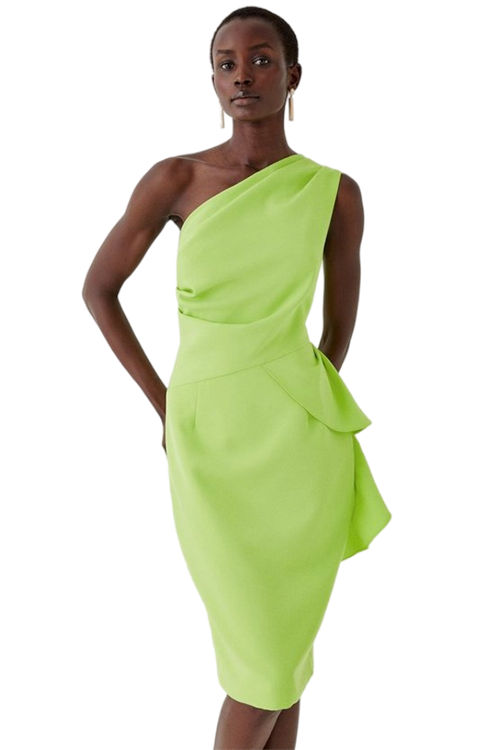 Jacques Vert Lime One Shoulder Pleat Bodice Pencil Dress BCC05486