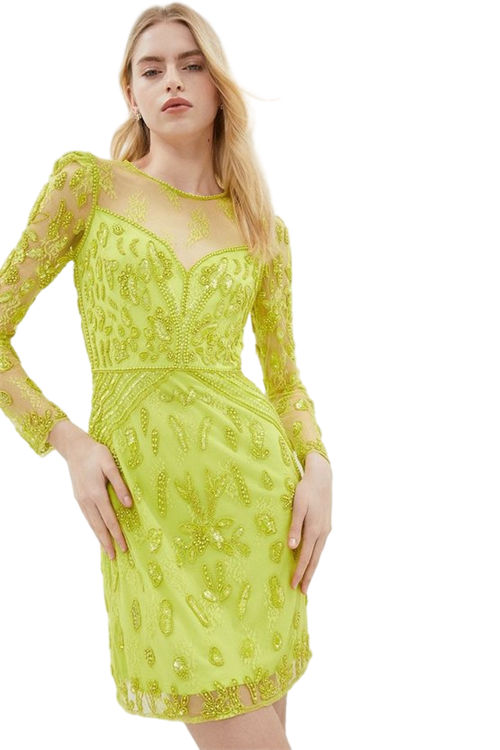 Jacques Vert Lime Premium Beaded Column Mini Dress BCC00393