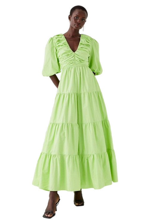 Jacques Vert Lime Ruched Bodiced Tiered Maxi Dress BCC05423