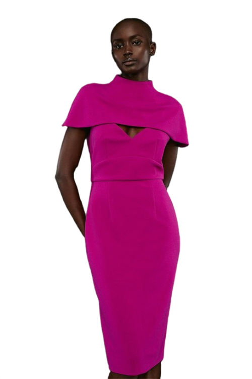 Jacques Vert Magenta High Neck Cape Shoulder Pencil Dress BCC03863