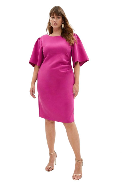 Jacques Vert Magenta Plus Size Flare Sleeve Ruche Waist Midi Dress BCC00373