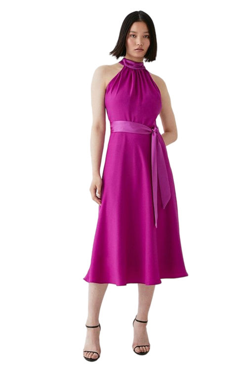 Jacques Vert Magenta Premium Halter Neck Belted Midi Dress BCC05483