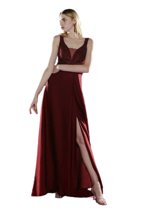 Jacques Vert Merlot Beaded Satin Maxi Dress BCC00502