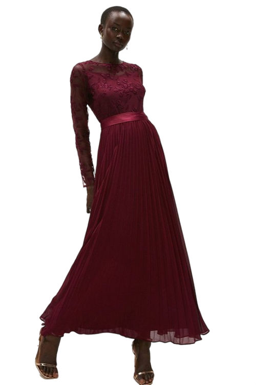 Jacques Vert Merlot Embroidered Long Sleeve Maxi Dress ACC03404