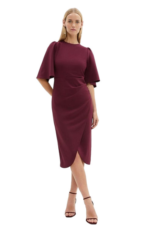 Jacques Vert Merlot Flare Sleeve Crepe Wrap Pencil Dress BCC04051