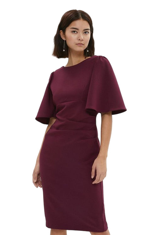 Jacques Vert Merlot Petite Flare Sleeve Crepe Dress BCC04130