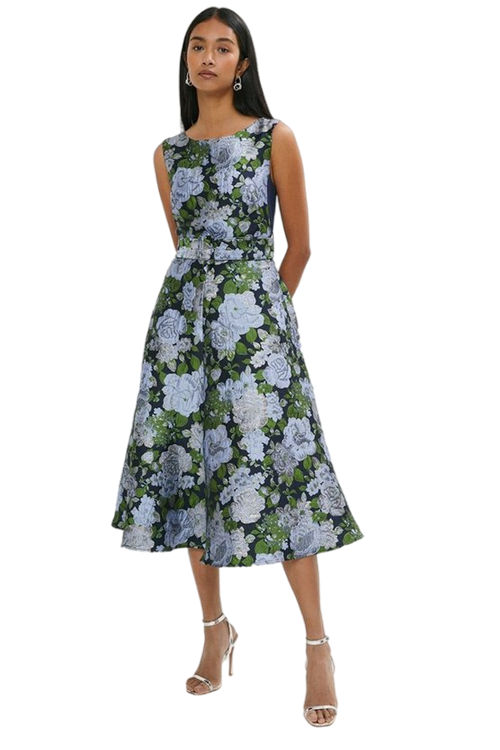 Jacques Vert Midi Dress With Ponte Sides In Jacquard BCC03214