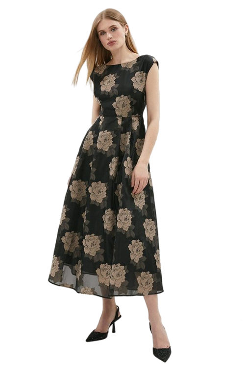 Jacques Vert Mink Floral Jacquard Midi Dress BCC01270