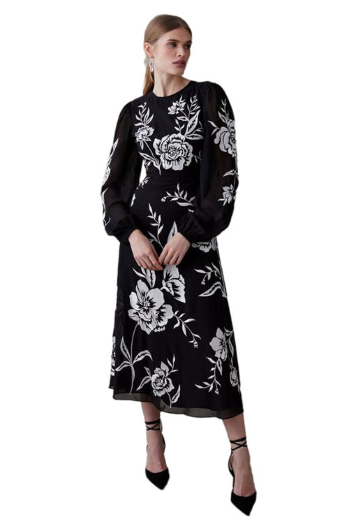 Jacques Vert Mono Blooming Marigold Embroidered Midi Dress BCC04665