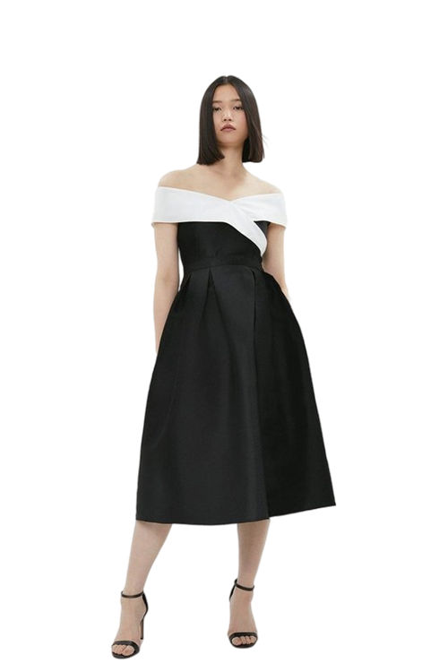 Jacques Vert Mono Cross Over Bardot Dress In Twill BCC03610