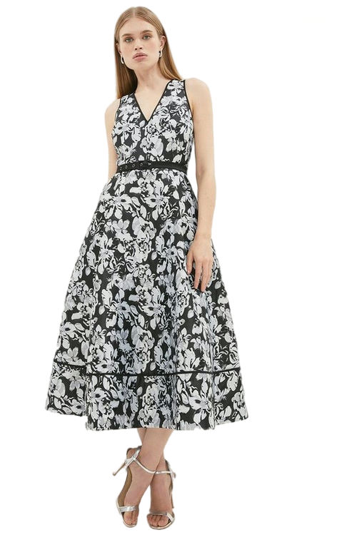 Jacques Vert Mono Jacquard Dress With Belt​ BCC03206