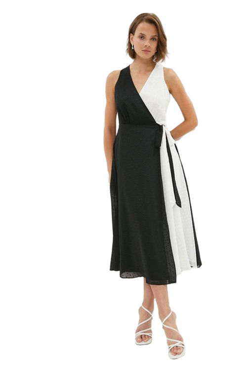 Jacques Vert Mono Mono Colourblock Wrap Midi Dress BCC03043