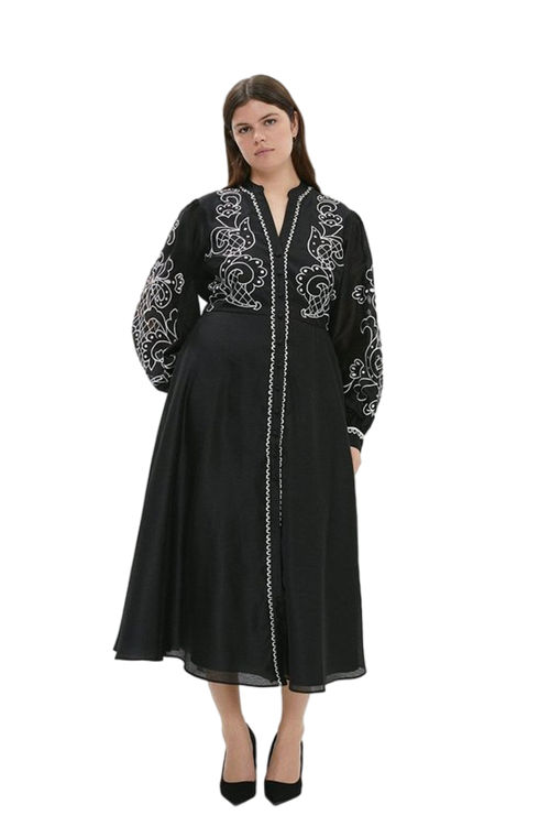 Jacques Vert Mono Plus Size Cutwork And Embroidery Shirt Dress BCC03458