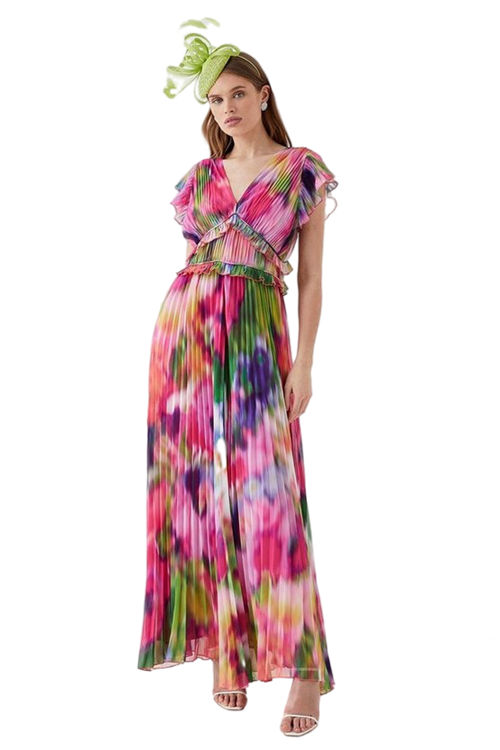 Jacques Vert Multi All Over Pleated Printed Maxi Dress BCC04902