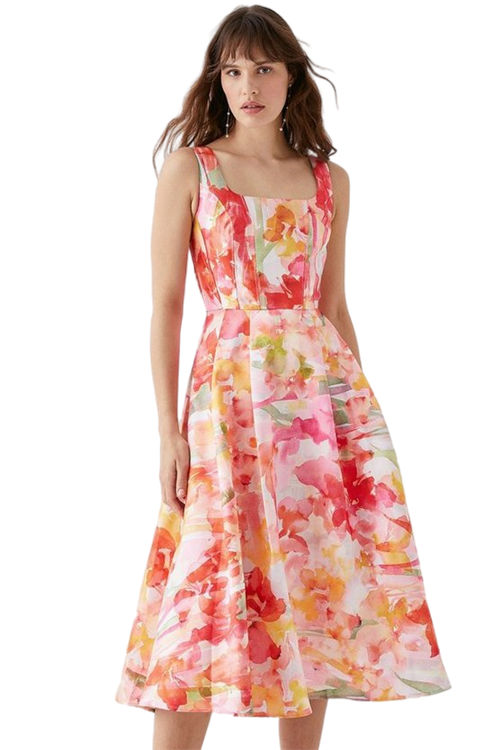 Jacques Vert Multi Cut Out Twill Midi Dress In Floral Ombre BCC05384