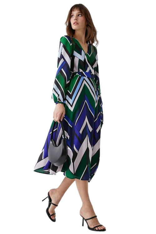 Jacques Vert Multi Geometric Print Hem Sweep Wrap Dress BCC04148