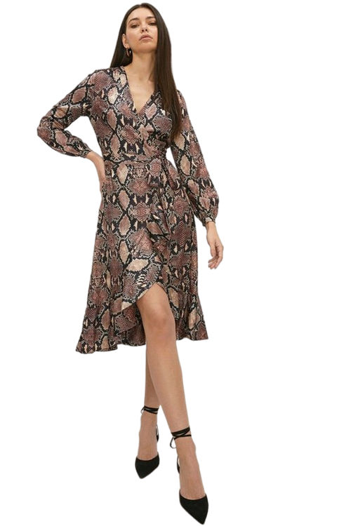 Jacques Vert Multi Jacquard Printed Satin Wrap Midi Dress ACC03109