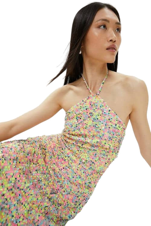 Jacques Vert Multi Multi Colour Sequin Halter Neck Column Dress BCC02301