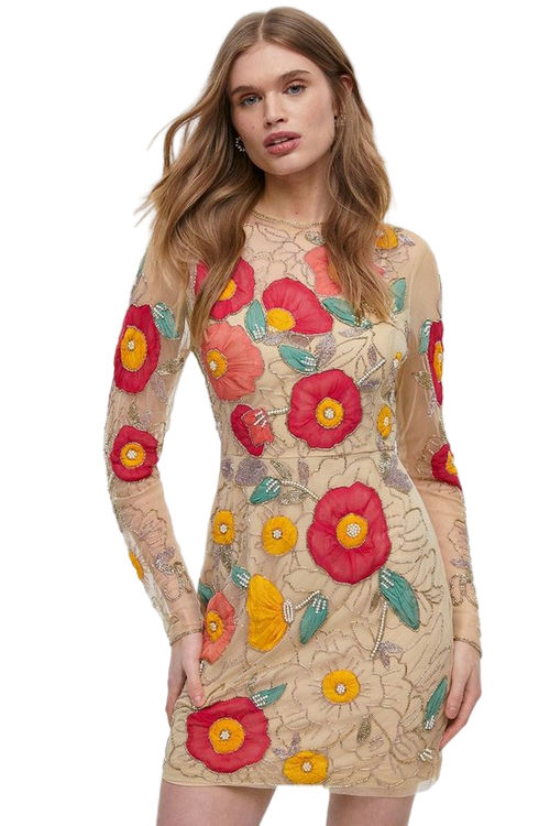 Jacques Vert Multi Premium Hand Embellished Chiffon Floral Mini Dress BCC04673