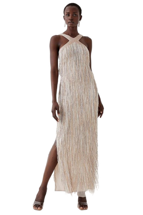 Jacques Vert Multi Premium Hand Embellished Fringe Maxi Dress BCC05395