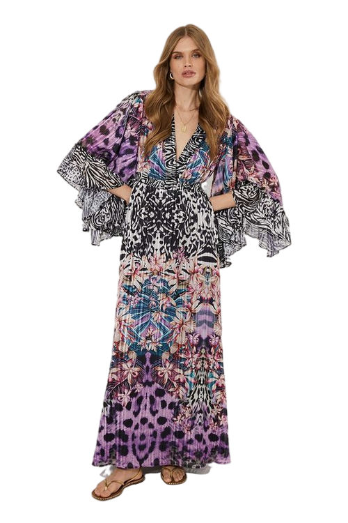 Jacques Vert Multi Tropical Placement Print Mega Ruffle Sleeve Maxi Dress BCC04387