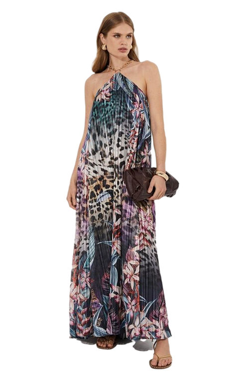 Jacques Vert Multi Tropical Placement Print Necklace Detail Maxi Dress BCC04386