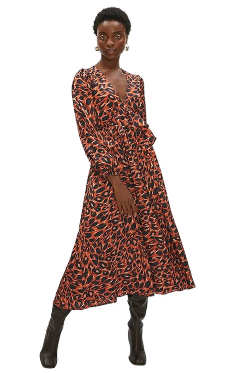 Jacques Vert Multi V Neck Long Sleeve Printed Midi Dress ACC02903