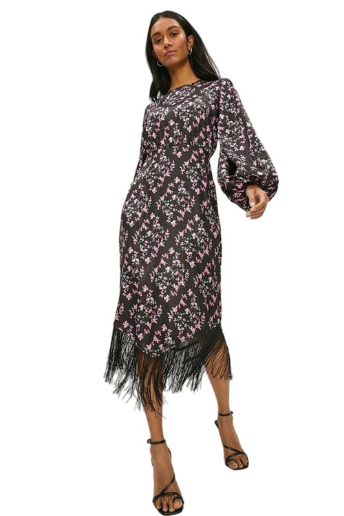 Jacques Vert Multi Volume Sleeve Fringe Hem Dress ACC03399