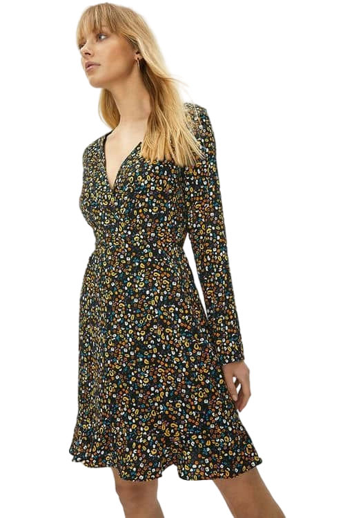 Jacques Vert Multi Wrap Front V Neck Printed Mini Dress ACC01553