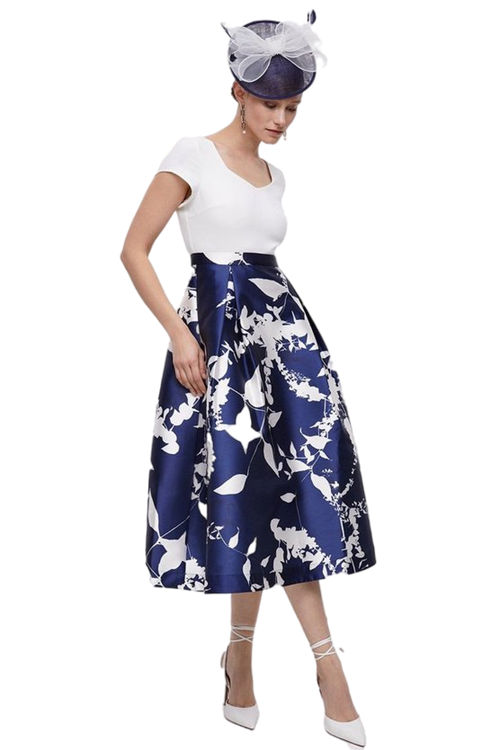 Jacques Vert Navy 2 In 1 Midi Dress With Twill Skirt & Crepe Bodice BCC04608