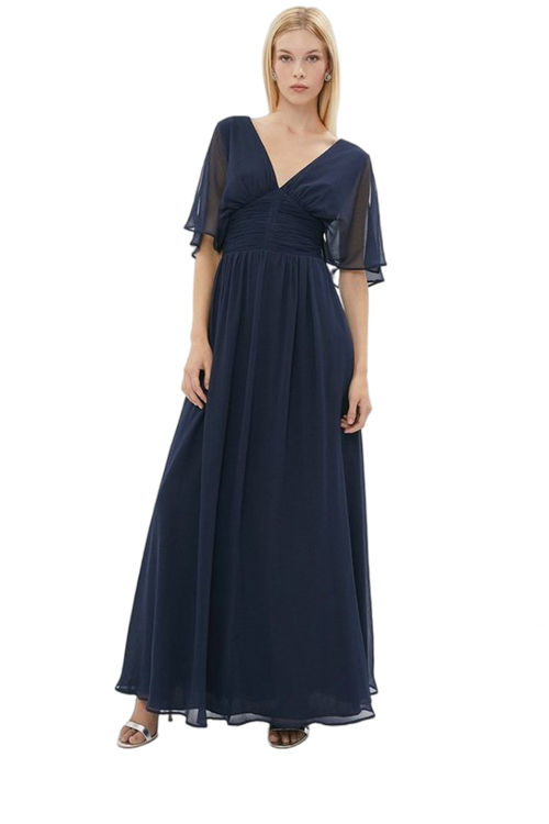 Jacques Vert Navy Angel Sleeve Crinkle Chiffon Maxi Dress BCC02610