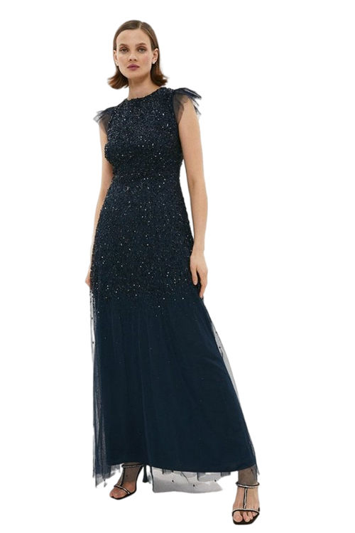 Jacques Vert Navy Angel Sleeve Sequin Maxi Dress ACC95329