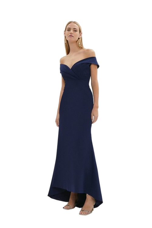 Jacques Vert Navy Bardot Cross Front Puddle Hem Maxi Dress BCC02893