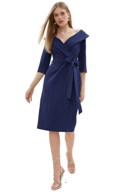 Jacques Vert Navy Bardot Long Sleeve Midi Dress BCC01419