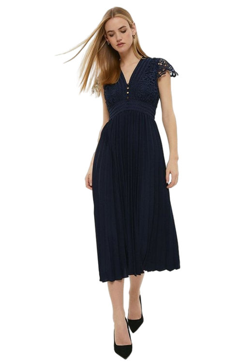 Jacques Vert Navy Cap Sleeve Pleat Skirt Two In One Dress BCC00398