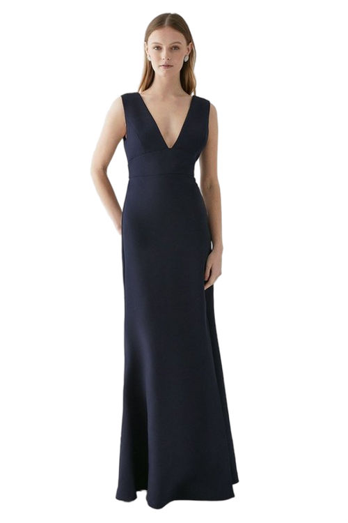 Jacques Vert Navy Clean Plunge Split Hem Bridesmaids Maxi Dress BCC04847