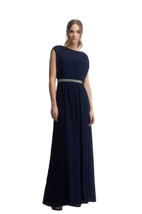 Jacques Vert Navy Embellished Belt Maxi Dress BCC02954