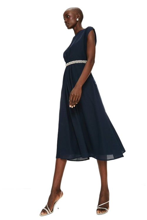 Jacques Vert Navy Embellished Belt Midi Dress BCC03101