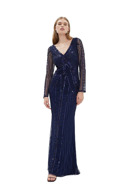 Jacques Vert Navy Embellished V Neck Maxi Dress​ BCC03952