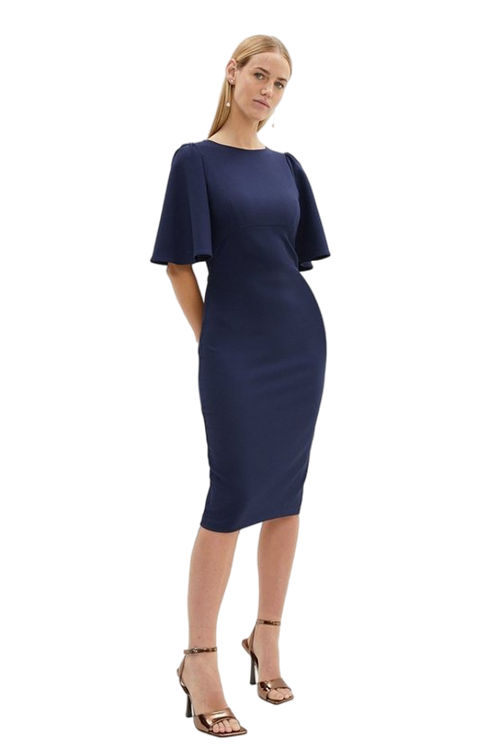 Jacques Vert Navy Flare Sleeve Crepe Dress BCC04052