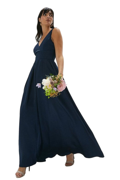 Jacques Vert Navy Full Skirted Satin Bridesmaid Maxi Dress ACC01168