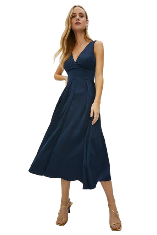 Jacques Vert Navy Full Skirted Satin Midi Dress BCC00134