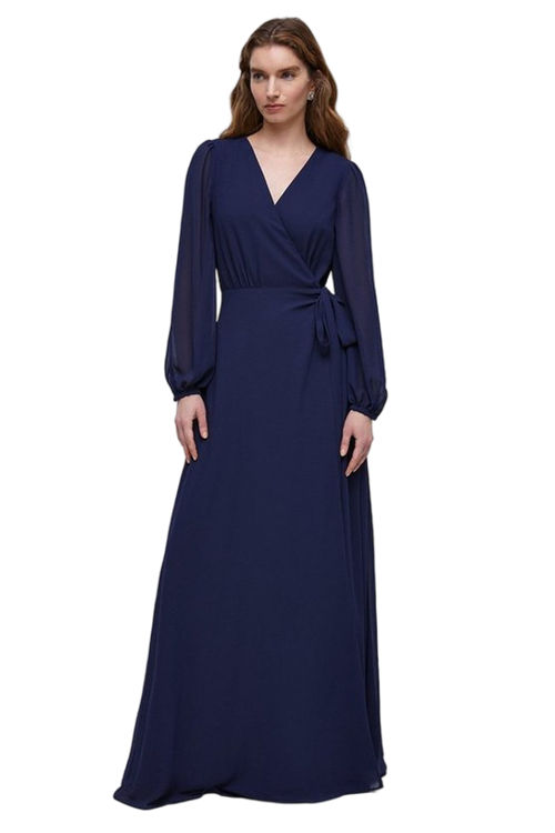 Jacques Vert Navy Hem Sweep Maxi Wrap Bridesmaids Dress BCC04662