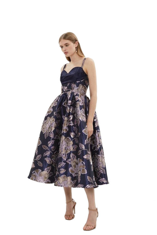 Jacques Vert Navy ​​Jacquard Midi Dress With Satin Top BCC03161