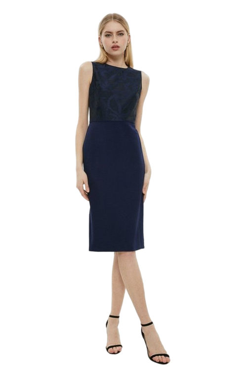 Jacques Vert Navy Jacquard Pencil Dress BCC01177