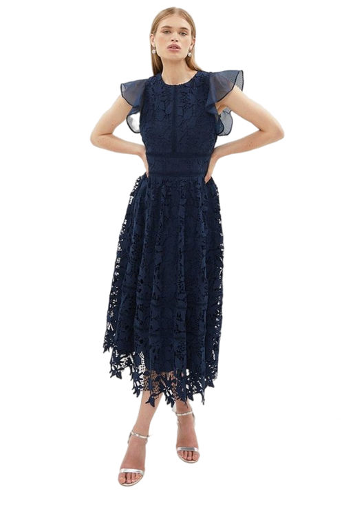 Jacques Vert Navy Lace Full Midi Dress With Organza BCC03399