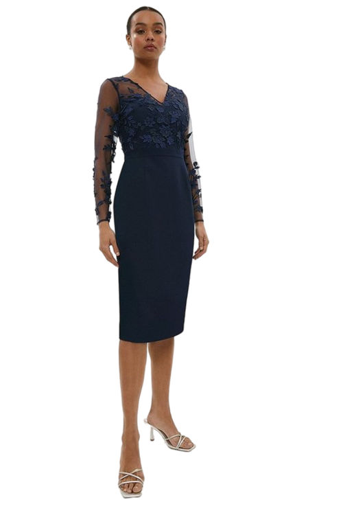 Jacques Vert Navy Lace V Neck Pencil Dress​ BCC01190